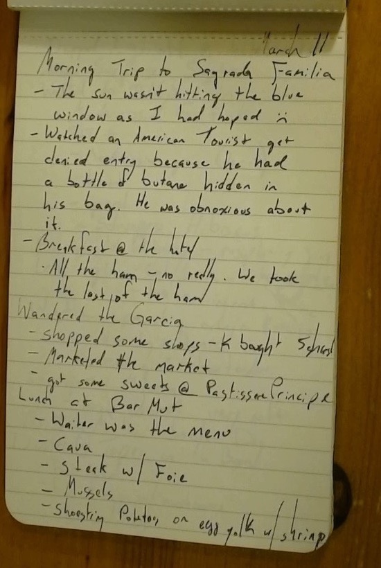 Barcelona notebook page 1, 2017-03-11