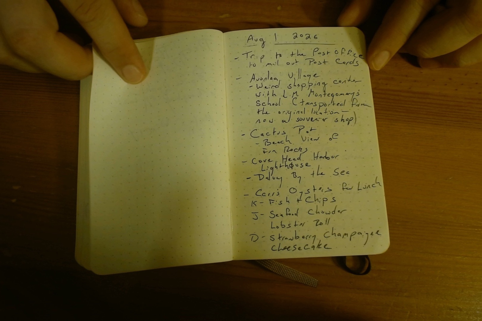 Notebook page 1 for August 1, 2026