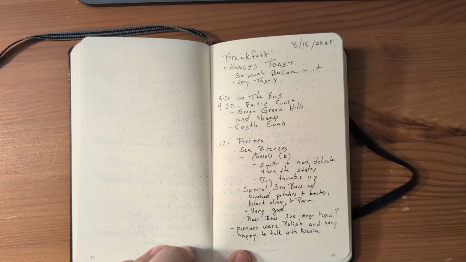 Notebook pages 82–83, August 15, 2025