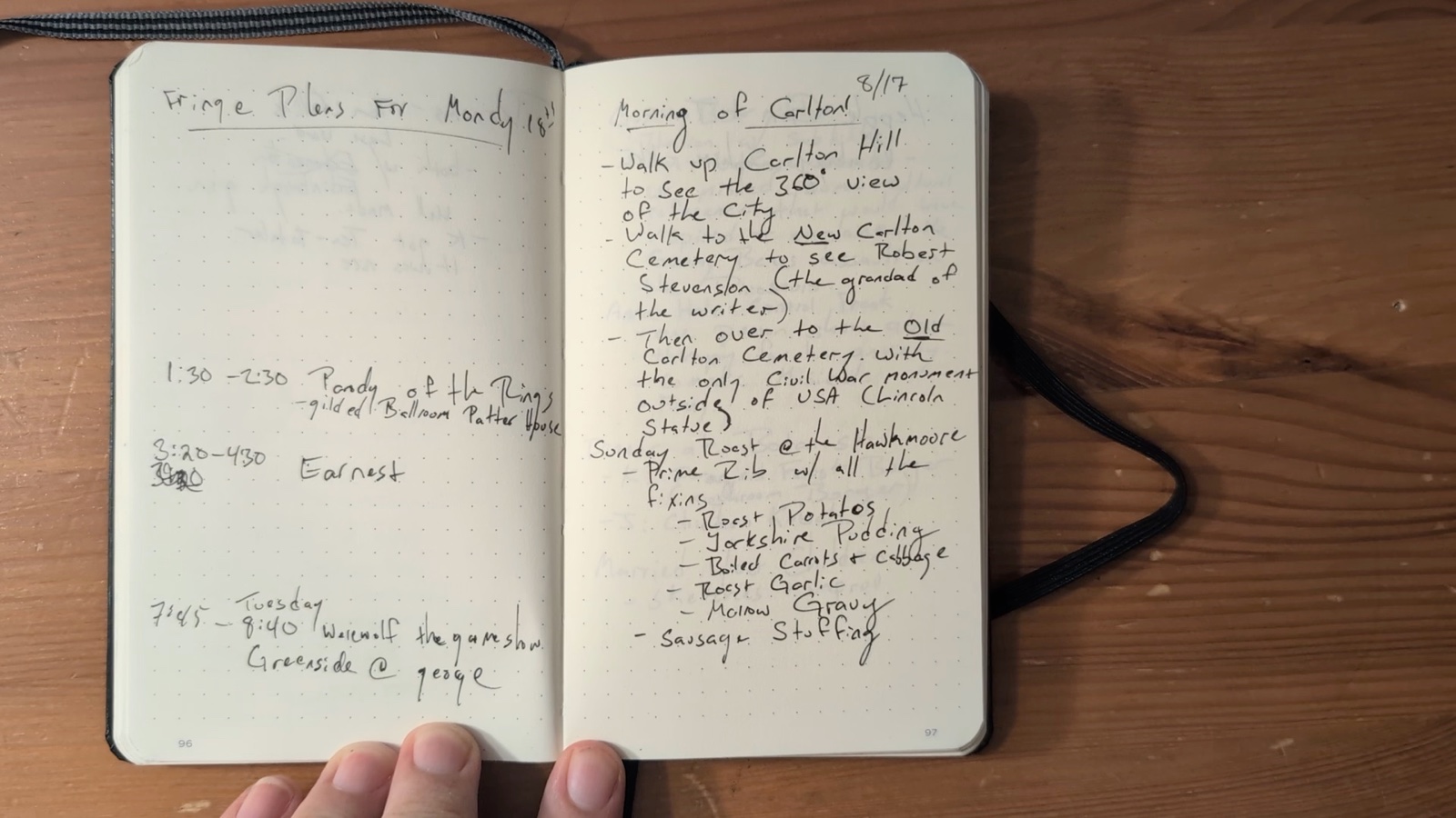 Notebook pages 96–97, August 17, 2025