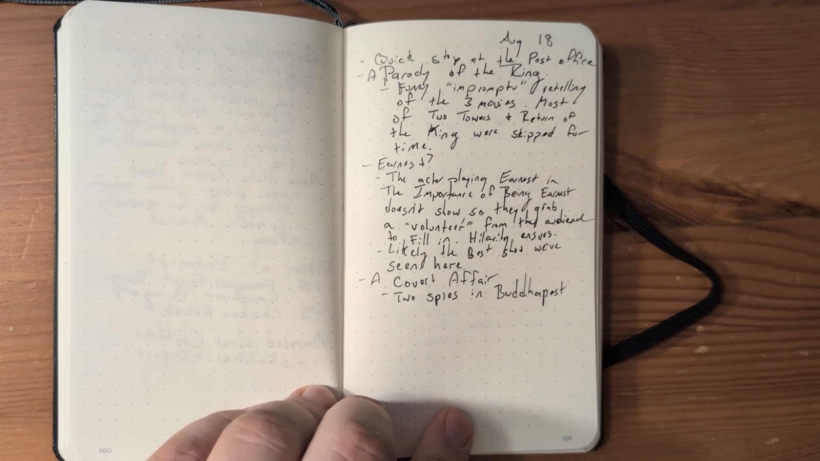 Notebook pages 100–101, August 18, 2025