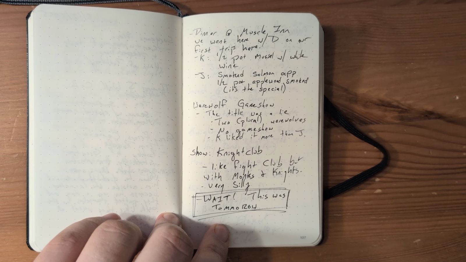 Notebook pages 106–107, August 19, 2025