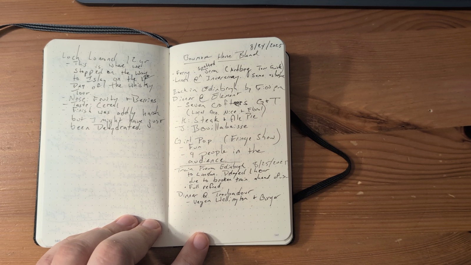 Notebook pages 140–141, August 25, 2025