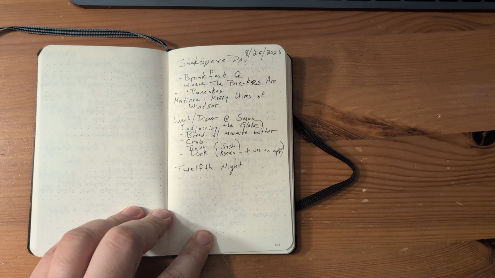 Notebook pages 142–143, August 26, 2025