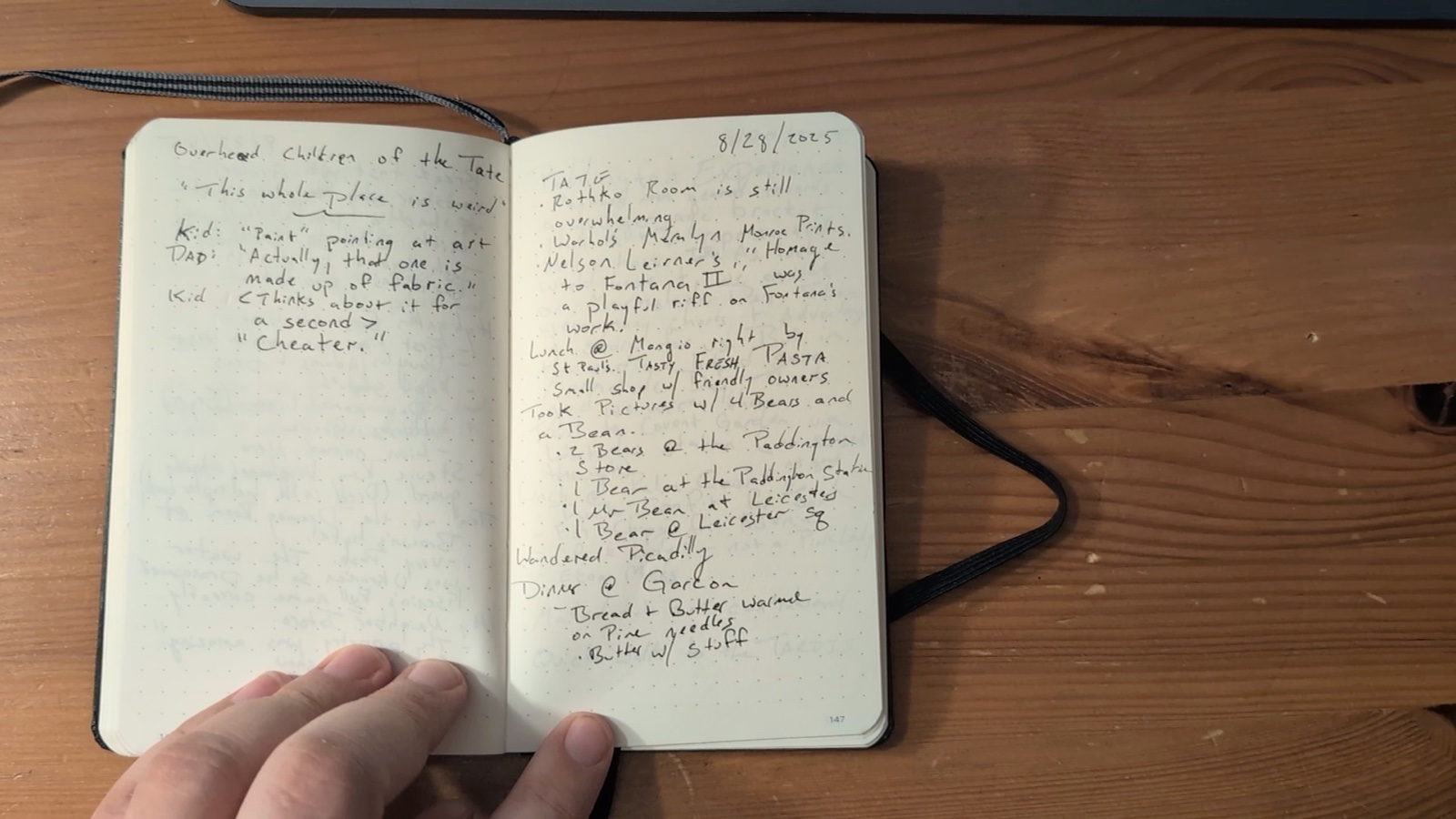Notebook pages 146–147, August 28, 2025
