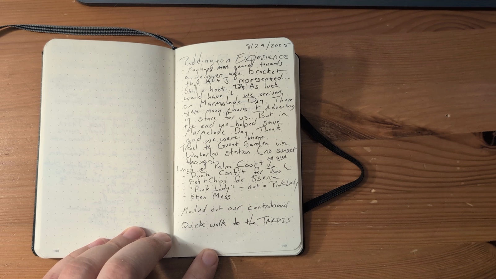 Notebook pages 148–149, August 29, 2025