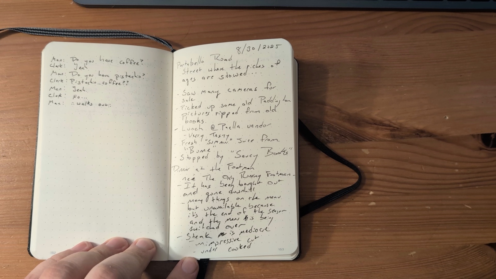 Notebook pages 152–153, August 30, 2025